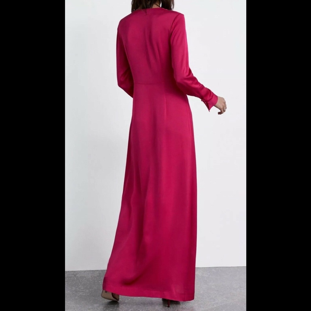 🤍 ZARA Long Maxi Slit Pink Satin Effect Maxi Gown Dress - Picture 7 of 8